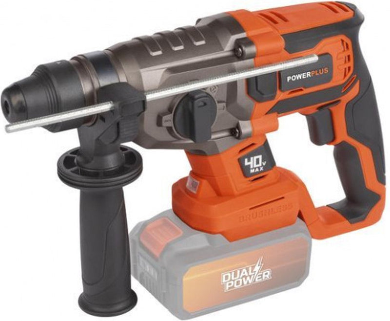 Taladro percutor inalámbrico Powerplus dual power POWDP15680 - 4 en 1: taladrar, taladrar con percusión, cincelar y girar cincel, taladro 40 V, 3 años, atornillado a izquierda y derecha, sin batería ni cargador