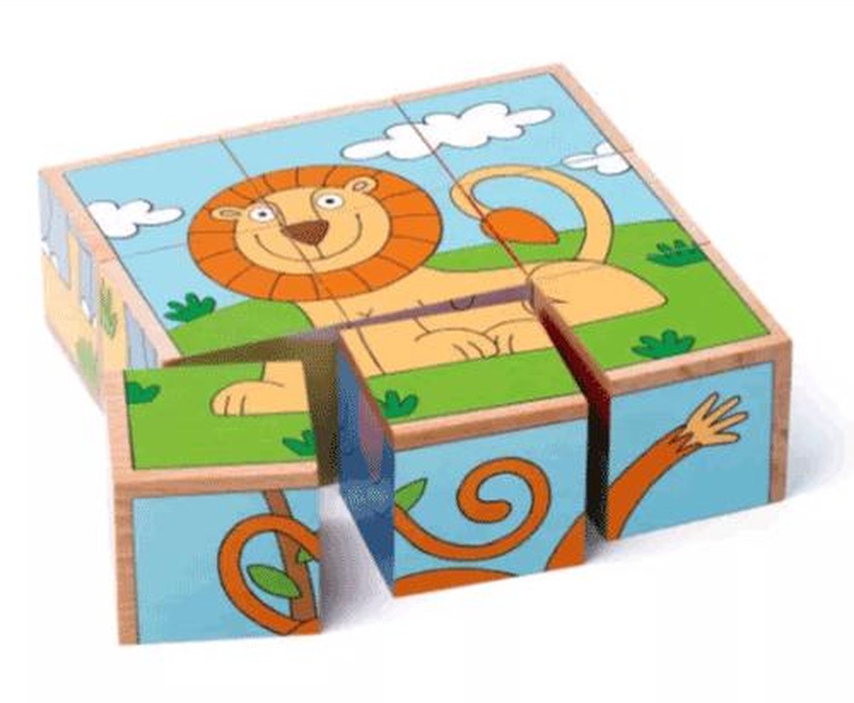 Animales de rompecabezas de bloques de madera leñosos: rompecabezas colorido para niños.