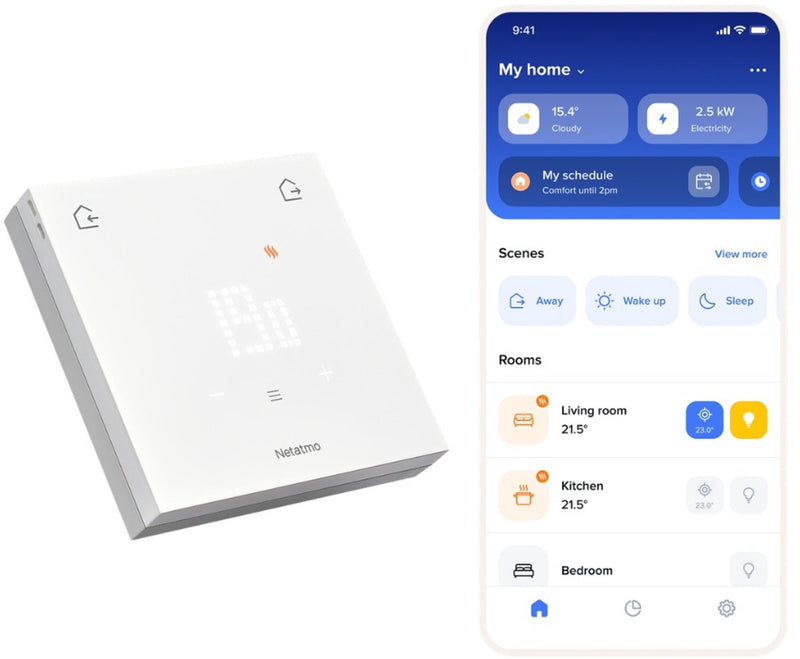 Termostato inteligente Netatmo original - termostato inteligente con cable - control de aplicaciones, información de consumo de ahorro de energía - compatible con Matter - funciona con Apple Home, Google Home, Alexa - blanco