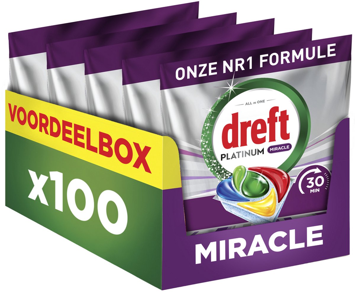 Dreft platinum miracle all-in-one - 30 minute miracle vaatwastabletten - citroen - 100 stuks