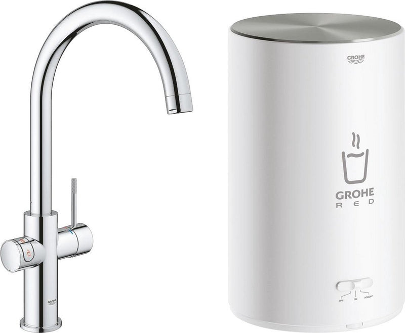 Grohe red compact 3 in 1 kokendwaterkraan - c-uitloop - 4l boiler – chroom