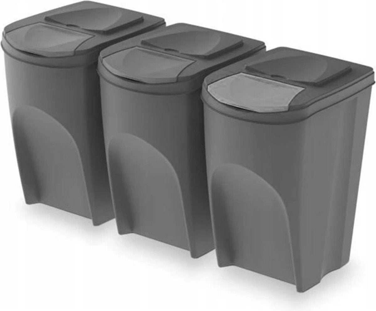 Prosperplast waste separation bin - 3x - gray - plastic - 35 l
