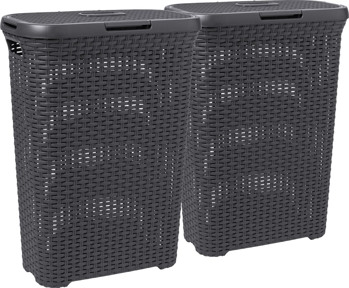 Cesto per biancheria stile Curver con coperchio - 2x 40 litri - 2 pezzi - antracite