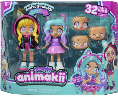 Bandai - animakii cyberpunk gamer - set di bambole personalizzabile - 1 bambola, 4 facce, 2 acconciature, 2 abiti, 2 paia di scarpe - giocattolo creativo 5+ anni - hea26350