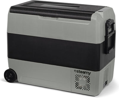 Steamy-e dual zone roller electric compressor cool box on wheels - 56 liters - 12v and 230v - for car and camping - gray