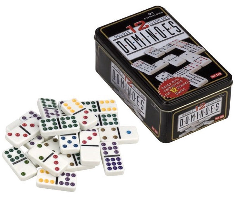 Juegos calientes dominó doble 12 en color puntos enlatados.