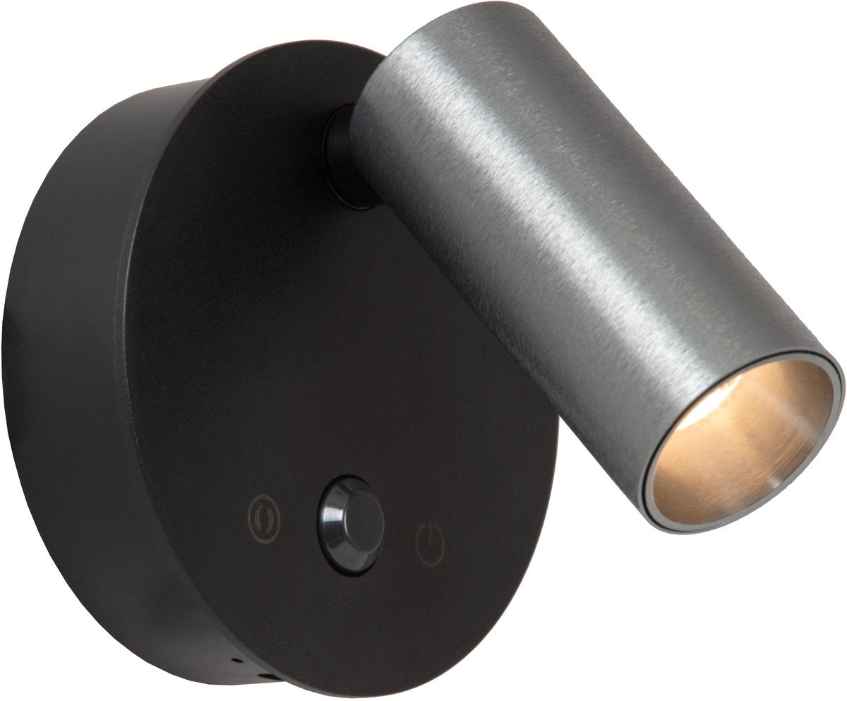 Lucide toni - oplaadbare wandspot wandlamp - accu batterij - ø 8,1 cm - led dimbaar - cct - 1x2w 2700k 4000k - bewegingssensor (uitschakelbaar) - magnetisch - grijs ijzer