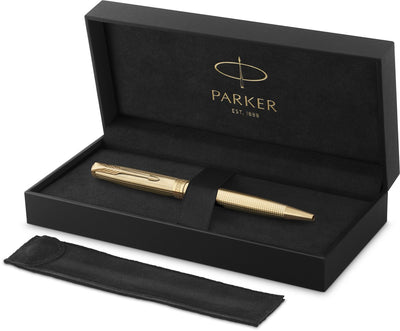 Parker sonnet ciselé special edition balpen, dop, huls en detail met gouden afwerking, medium, zwarte inkt