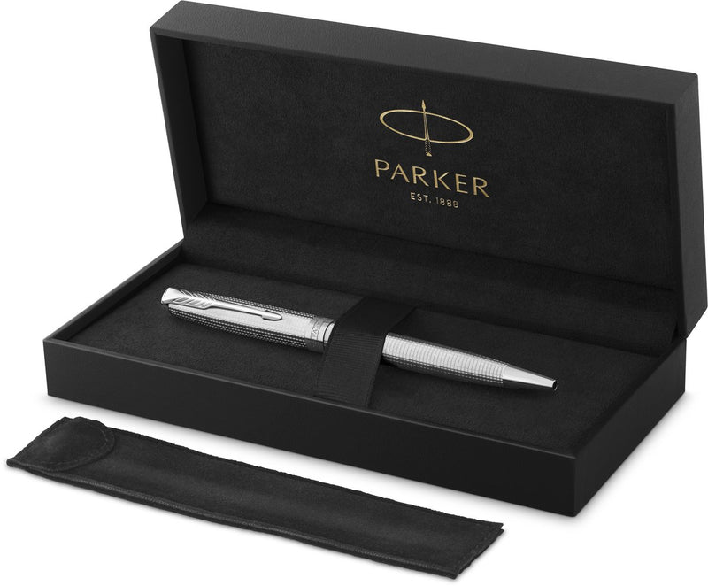 Penna a sfera Parker sonnet ciselé edizione speciale, cappuccio, fusto e dettagli con finitura palladio, media, inchiostro nero