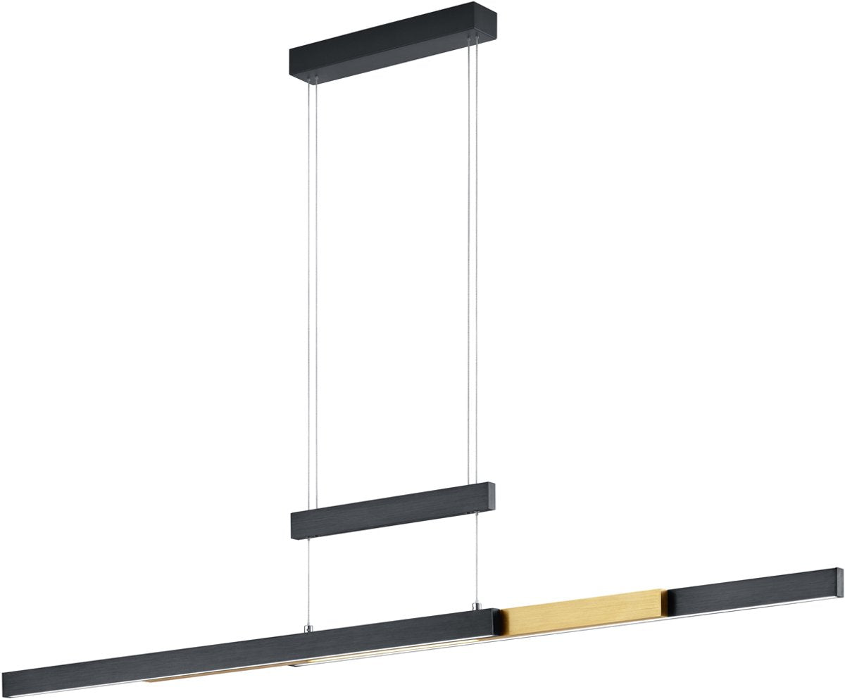 Trio Trajan - lampada a sospensione - nero opaco con ottone - incl. 1x SMD 45w - altezza e lunghezza regolabili - dimmer tattile - colore della luce regolabile in continuo - illuminazione su e giù