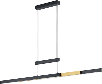 Trio Trajan - lámpara colgante - negro mate con latón - incl. 1x SMD 45w - altura y longitud ajustables - atenuador táctil - color de luz continuamente ajustable - iluminación hacia arriba y hacia abajo