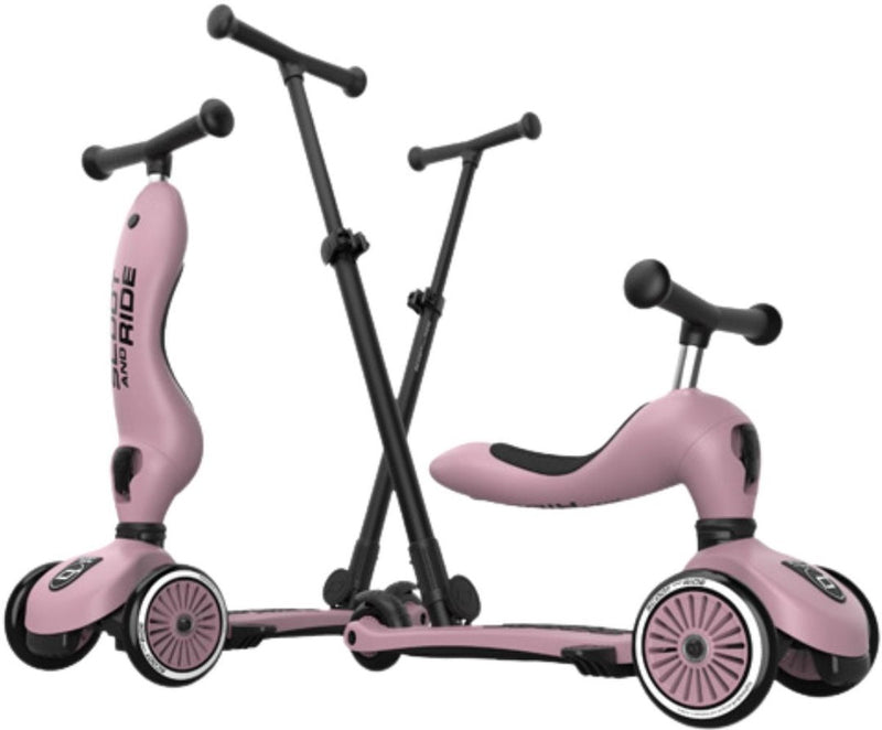 Scoot ride highwaykick 1 push go - 2-in-1 kinderstep met duwstang - step loopfiets 2-in-1, 3 wielen - duwstang 3 hoogtes, afneembare voetsteunen - 1-5 jaar, max 20 50 kg - wildberry
