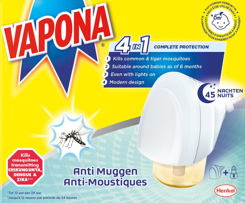 Tapón antimosquitos Vapona - contra mosquitos y mosquitos tigre - protección eficaz - duradero - control de insectos - 45 noches
