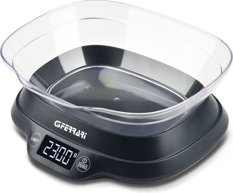 G3 Ferrari Ginny – báscula de cocina digital con bol – máx. 5 kg – Pantalla LCD con iluminación – función de tara – g lb:oz – apagado automático – negro