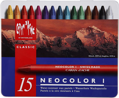 Caran dache caran d'ache neocolor i, l: 10 cm, spessore 8,5 mm, vari colori, 15 pezzi 1 scatola