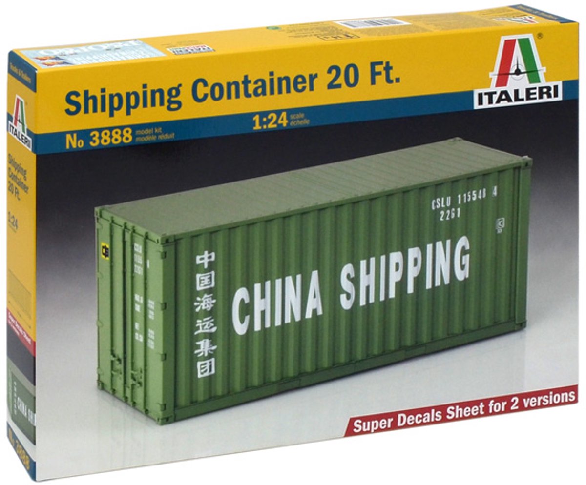 Kit de construcción de maquetas de barcos Italeri - 3888 Contenedor de envío de plástico de 20 pies - 1:24 - fabricación de modelos