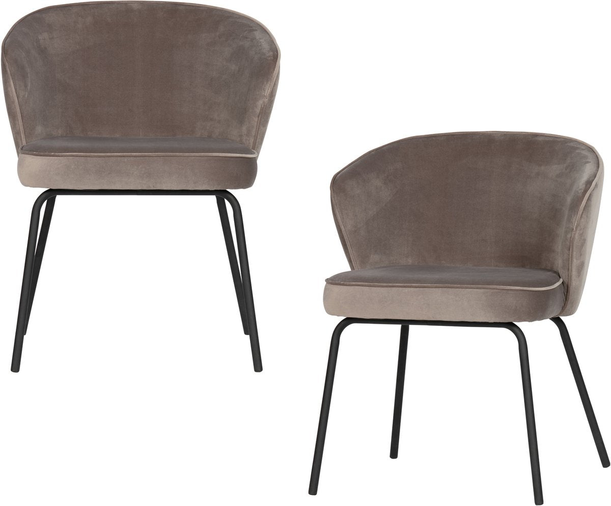 Woood admit eetkamerstoelen - fluweel - khaki - set van 2