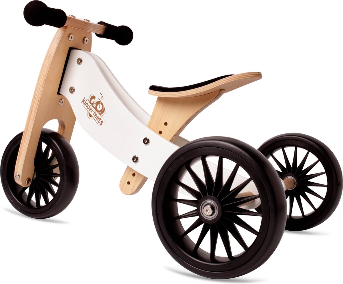 Kinderfeets Triciclo de bicicleta sin pedales de madera 2 en 1 desde pequeño hasta plus - blanco