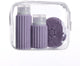 Borsa da viaggio Muitomas + spazzola per il viso + 2 flaconi - compatta - borsa trasparente impermeabile - flaconi da viaggio in silicone - viola