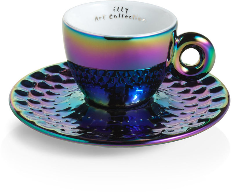 Illy art collection - John Arm Leather - set regalo con due tazzine da caffè e piattini