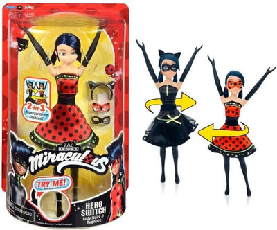 Bandai - miracolosa - bambola trasformazione coccinella - bambola da 26 cm che si trasforma in dama nera e insetto nero - giocattolo miracoloso - bambola articolata con 2 abiti - giocattoli per bambini dai 4 anni in su - p50414