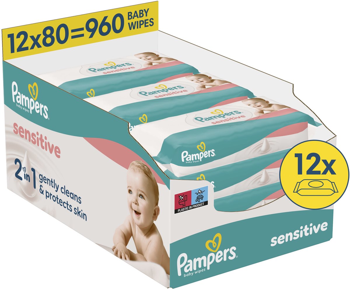 Salviette per neonati Pampers Sensitive - 12 confezioni da 80 salviette = 960 salviette per neonati
