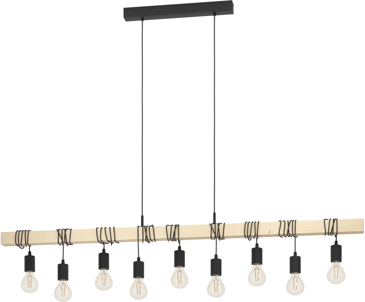 Lampada a sospensione Eglo Townshend - e27 - 150 cm - marrone nero - legno fsc