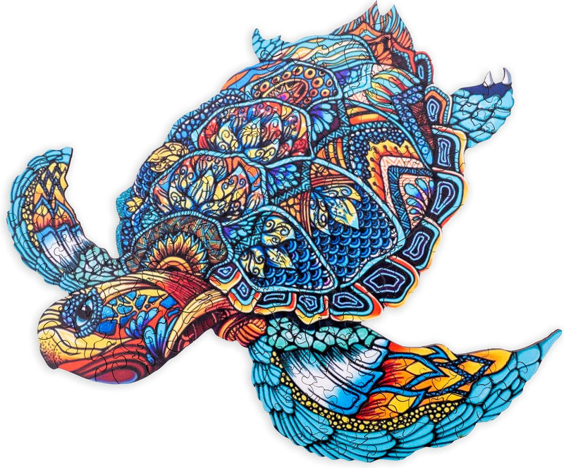 Engelhart Tortuga rompecabezas de madera - 128 piezas únicas de rompecabezas - Rompecabezas de madera tamaño A4 - Juego de rompecabezas de animales - Juego de pensamiento relajante - Incluye estuche de almacenamiento