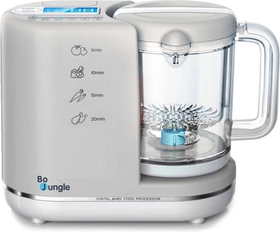 Bo Jungle - robot da cucina - robot da cucina - compatto - preparazione di pappe - autopulente - frullatore - cottura a vapore - scaldabiberon - 900 ml + 500 ml - le singole parti sono lavabili in lavastoviglie - robot da cucina digitale 6 in 1