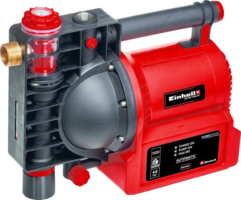 Pompa da giardino elettrica automatica Einhell ge-aw 1042 fs - 1050 w - 4,8 bar - 4.200 l h - max. prevalenza di mandata: 48 m - max. altezza di aspirazione: 8 m - funzione automatica - display LED