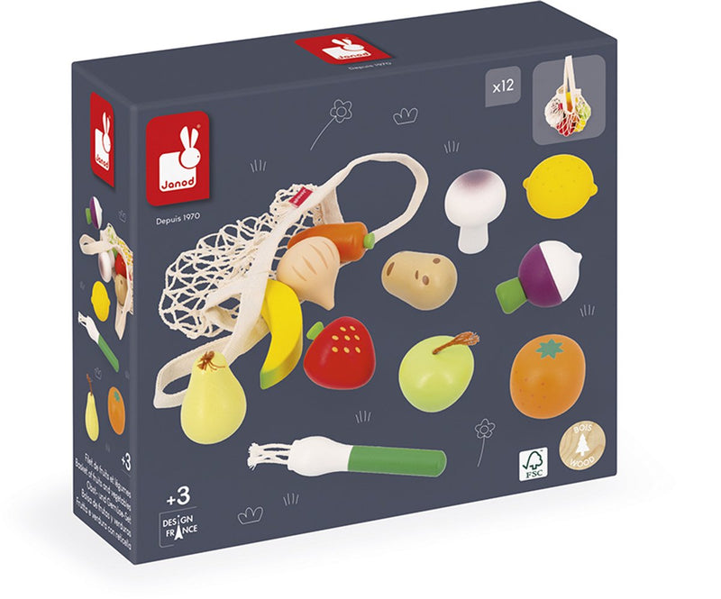 Janod | conjunto de 12 frutas y verduras como la abuela brillante