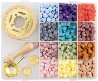 Creative craft group wax seal set - incl. 12 colours, 2 stamps spoon