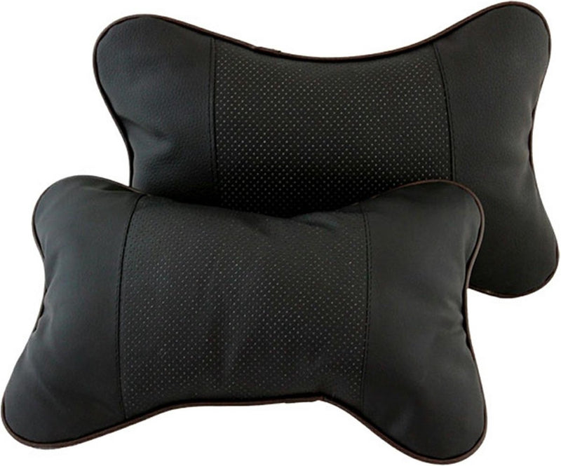 Seggiolino auto universale senza marchio senza marchio 2x con cuscino per il collo - set da 2 - supporto per il collo per auto - cuscino per auto - sedia da ufficio poggiatesta - morbido e confortevole - pelle artificiale - nero