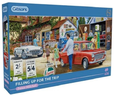 Gibsons - filling up for the trip (by trevor mitchell) - 636 pieces 69×32cm (w×h) - panorama jigsaw puzzle