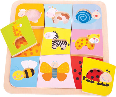 Bigjigs wooden animal patterns puzzle, 9st.