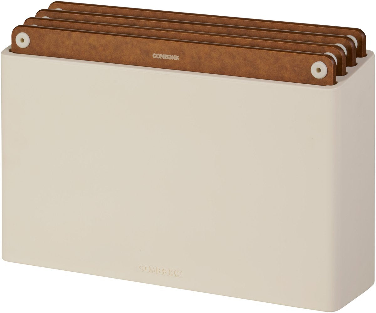 Juego de tablas de cortar Combekk 4 piezas - 100% madera prensada ABS y FSC reciclada - libre de microplásticos - antibacteriano - apto para lavavajillas - arena marrón - 20x30 cm