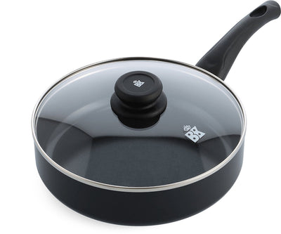 Padella Bk brillante 24 cm con coperchio - 2,65 l - rivestimento antiaderente senza pfas - padella a induzione - padella in ceramica - adatta al forno fino a 160°c - maniglia fredda - con coperchio in vetro - nera