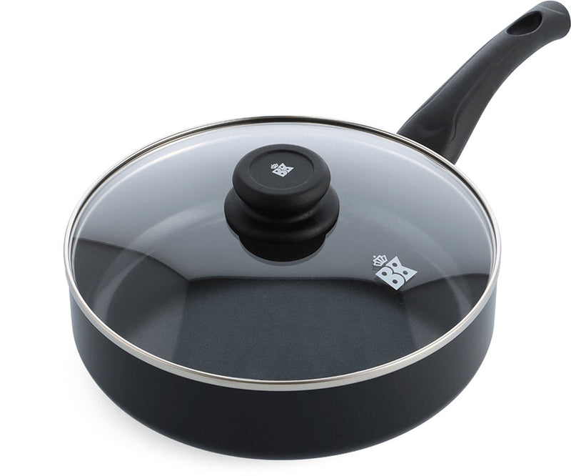 Padella Bk brillante 24 cm con coperchio - 2,65 l - rivestimento antiaderente senza pfas - padella a induzione - padella in ceramica - adatta al forno fino a 160°c - maniglia fredda - con coperchio in vetro - nera