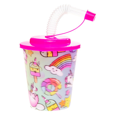 LG imports cup with lid and straw unicorn, 12st.