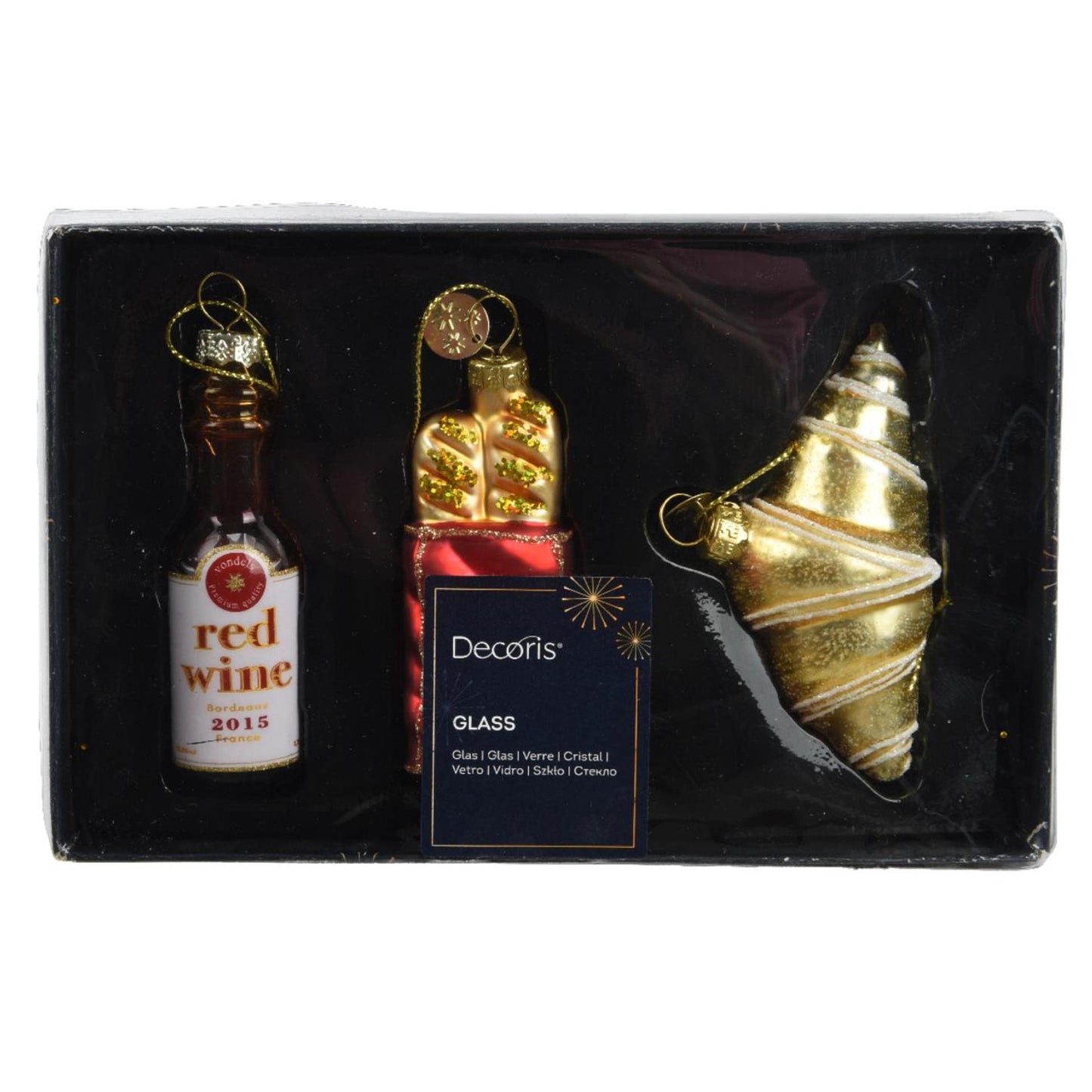 Decoris Christmas pendenti francaise set 3 pezzi in vetro