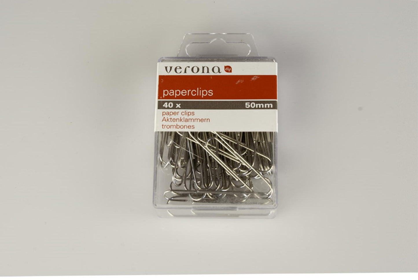 Caja Verona de 30 clips grandes de colores.
