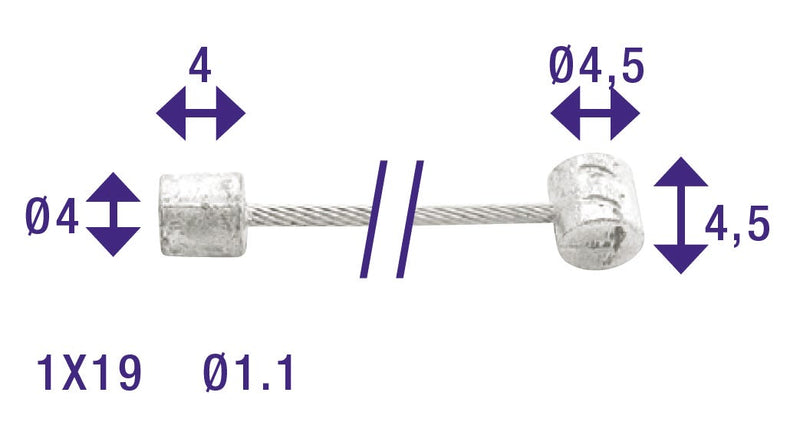 Cordo cable interior ajustador cable interior 225cm ø1.1mm acero inoxidable + 2 tetinas