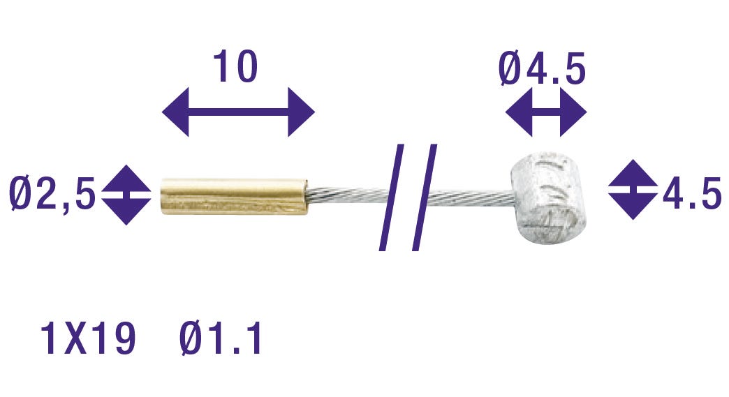 Cordo cable interior ajustador de cable interior 225cm ø1,1mm galvanizado + 2 tetinas