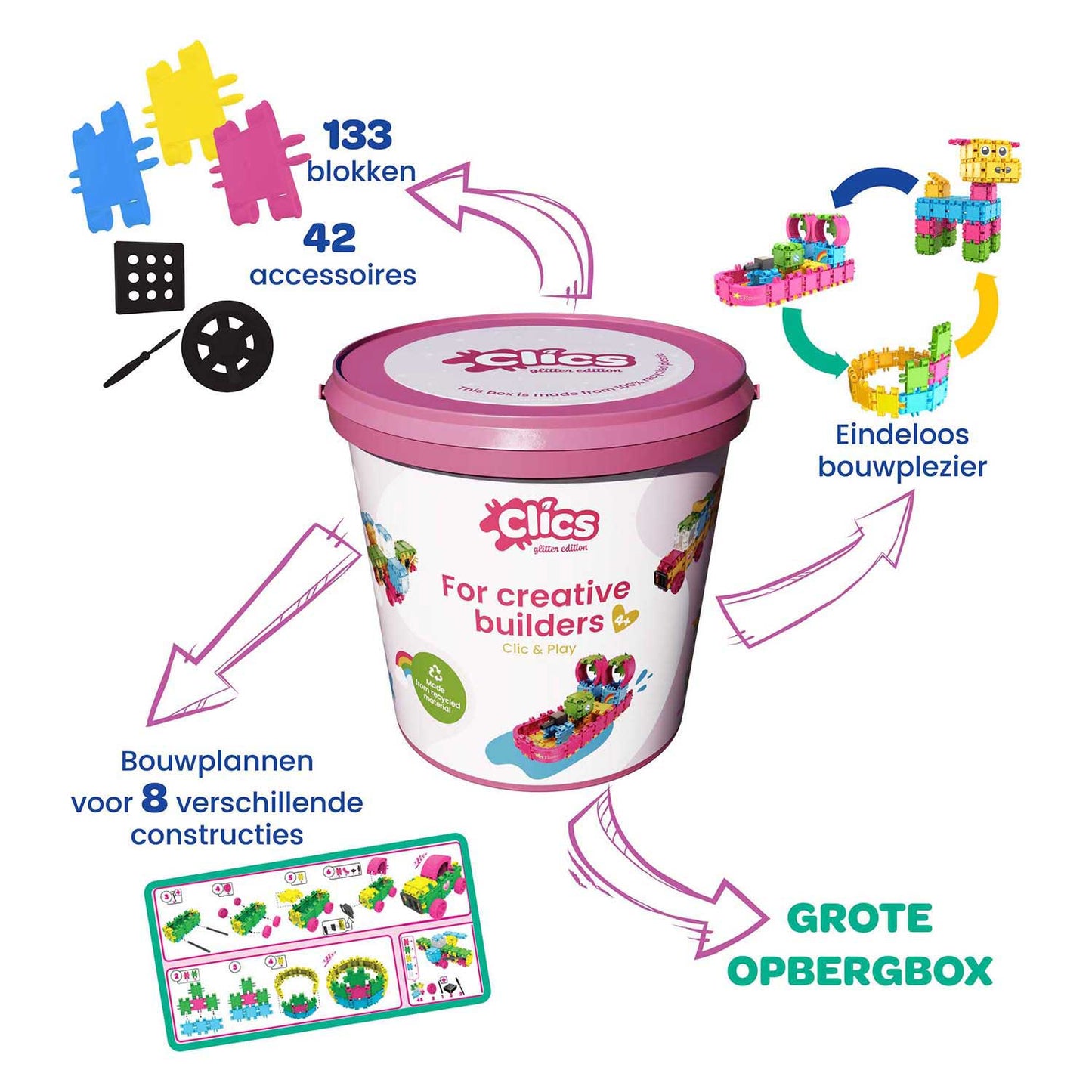 Building Building CLICS - Glitter Bouwset 8in1
