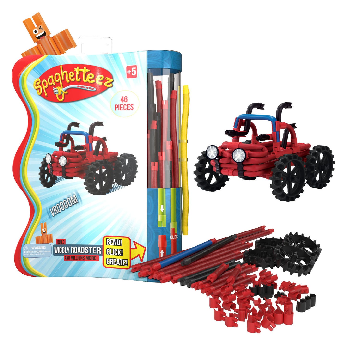 Clics spaghetteez wiggly roadsters flexibele bouwstaafjes, 46dlg.