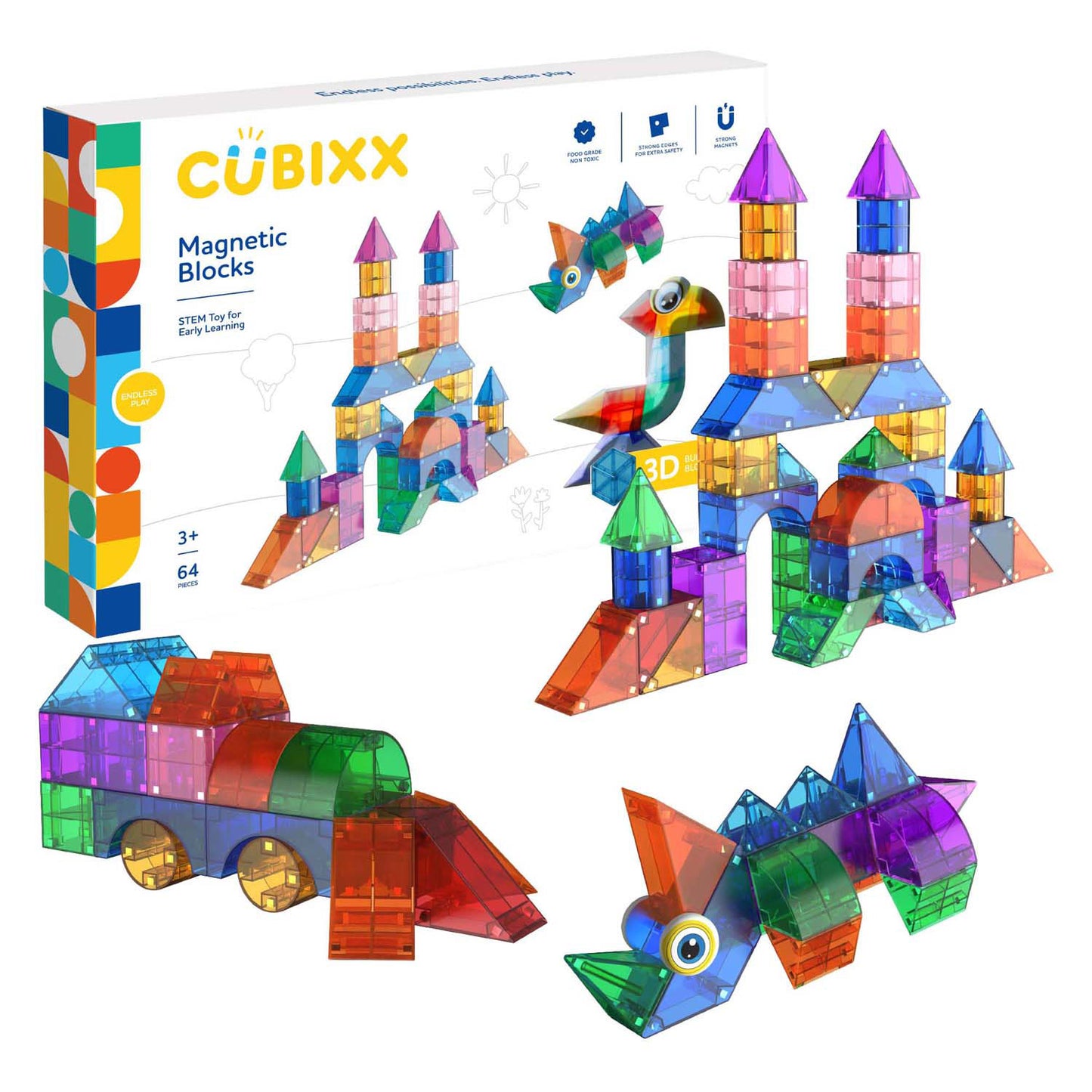 Juguetes de construcción magnéticos Cubixx - 64 piezas.