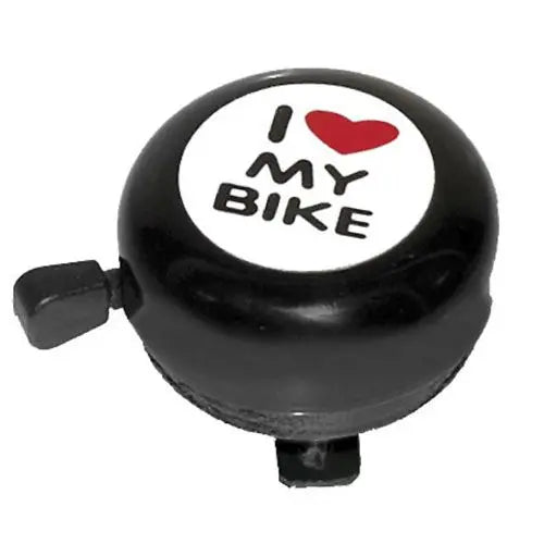 Campanello absolut con cuscinetto in ottone ø 54mm con adesivo i love my bike nero