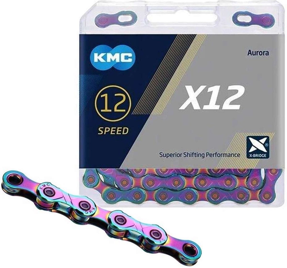 KMC X12 Aurora Blue 126 Schakels - Catena di biciclette con doppia X -bridge - 12 -Speed