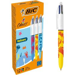 Bolígrafo retráctil Bic de terciopelo de 4 colores - diferentes decoraciones selva - caja de 12 piezas - punta media 1 mm