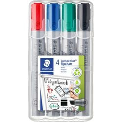 Staedtler lumocolor pennarello per lavagna a fogli mobili 356 con punta a scalpello - scatola 4 colori